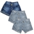 KIT SHORT JEANS FEM 3 PÇ AZUL CLARO MARINHO PUIDO SKL5 TAM 04