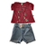 CONJUNTO FEMININO BLUSA E SHORT JEANS GOIABA ESCURO TAM P 8080