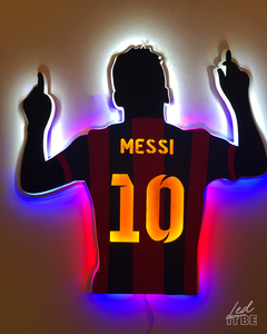 Messi silueta / camiseta FC Barcelona / 12v enchufe y dimmer / 40 x 40cm