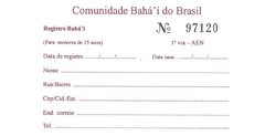Cartão Bahá'í de Registro - Crianças/Pré-jovens