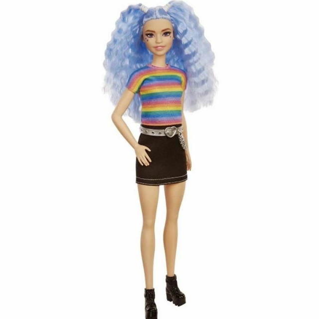 Boneca Barbie Fashionista 170 Cabelo Azul e saia preta Grb61