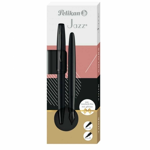 Estojo Caneta Pelikan Jazz Noble Elegance Tinteiro e Esferográfica Carbon 821896