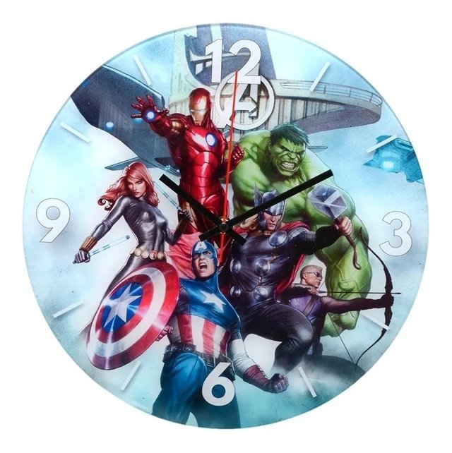 Relógio De Parede De Vidro 30cm Marvel Avengers Cod8981