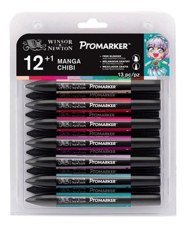 Marcador Winsor & Newton Promarker Mangá Chibi 12 Cores + 1