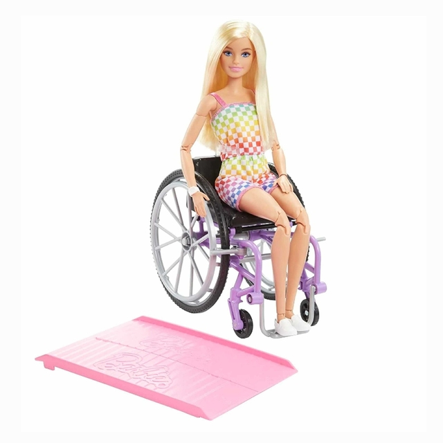 Boneca Barbie Fashionista Loira Macacão Xadrez Cadeira de Rodas 194 Mattel Hjt13