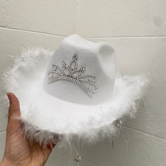 Sombrero Cowboy Blanco Corona y plumas en internet