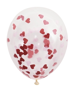 GLOBOS CRISTAL + CONFETI CORAZON X5