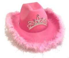 Sombrero Cowboy Rosa Corona y plumas