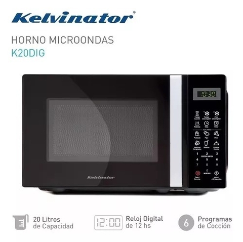 Microondas Kelvinator K20dig 20l Digital 700w Descongelado Black/inox