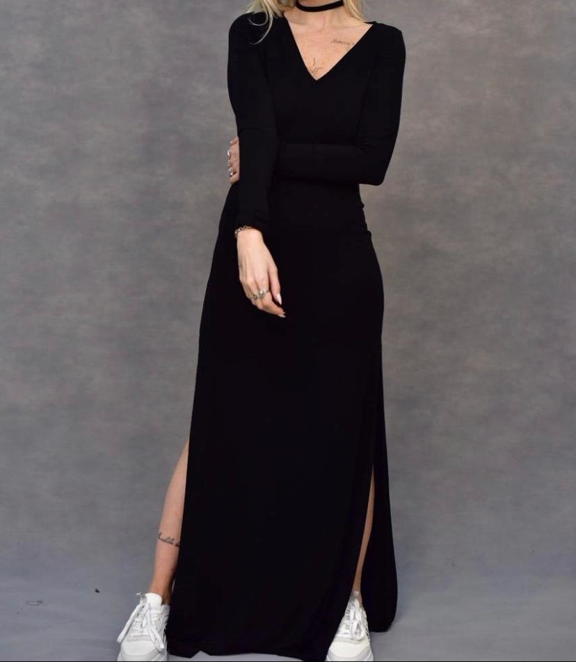 Vestido manga hotsell longa com fenda