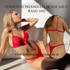 MORDISCO CONJUNTO TRIANGULO DE ENCAJE Y RASO ROJO 1002R