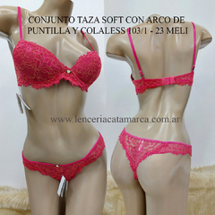 VICTORIA COSSY CONJUNTO TAZA SOFT CON ARCO BAJO BANANA CON RELLENO DE PUNTILLA Y COLALESS 103/1 MELI 23 MELI