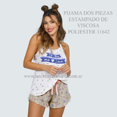 SOPINK PIJAMA DOS PIEZAS ESTAMPADO SO IN LOVE DE VISCOSA POLIESTER BLANCO ESTAMPADO 11642B