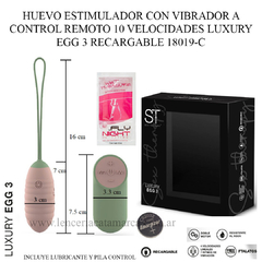 ST HUEVO ESTIMULADOR CON VIBRADOR A CONTROL REMOTO 10 VELOCIDADES LUXURY EGG 3 RECARGABLE 18019-C