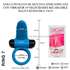 ST ANILLO PENEANO CON VIBRADOR RECARGABLE 10 VELOCIDADES RING 6 CELESTE 19018