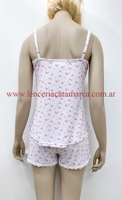 POEMA PIJAMA CORTO DOS PIEZAS DE VISCOSA CON DETALLE DE PUENTILLA BLANCO ESTAMPADO ROSADO 4031BRO - comprar online