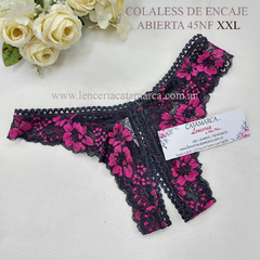 MORDISCO COLALESS DE ENCAJE ABIERTA NEGRO FUCSIA 45NF XXL