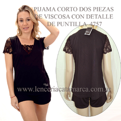 POEMA PIJAMA CORTO DOS PIEZAS DE VISCOSA CON DETALLE DE PUNTILLA NEGRO 4757N