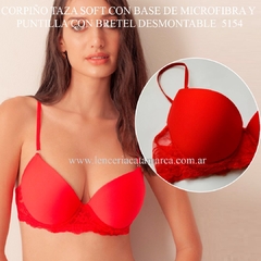 LODY CORPIÑO TAZA SOFT CON BASE DE MICROFIBRA Y PUNTILLA CON BRETEL DESMONTABLE ROJO 5154RO