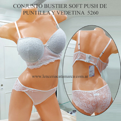 LODY CONJUNTO BUSTIER SOFT PUSH CON ARO DE PUNTILLA Y VEDETINA BLANCO 5260B