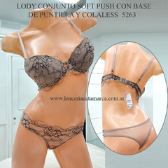 LODY CONJUNTO SOFT PUSH CON BASE DE PUNTILLA Y COLALESS NEGRO VISON 5263NVI