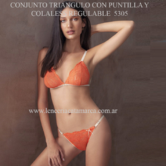 LODY CONJUNTO TRIANGULO CON PUNTILLA Y COLALESS REGULABLE NARANJA 5305NA