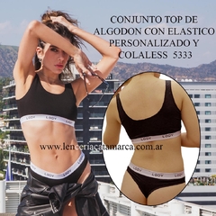 LODY CONJUNTO TOP DE ALGODON CON ELASTICO PERSONALIZADO Y COLALESS NEGRO 5333N