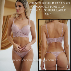 ANDRESSA CONJUNTO BUSTIER TAZA SOFT DE PUNTILLA Y COLALESS REGULABLE ROSADO L 5477RO