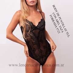 ANDRESSA BODY TRIANGULO CON ARO DE PUNTILLA Y TUL TAZA FORRADA NEGRO L 5722N