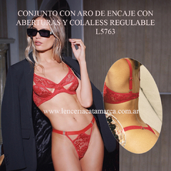 ANDRESSA CONJUNTO CON ARO DE ENCAJE CON ABERTURAS Y COLALESS REGULABLE ROJO L 5763R