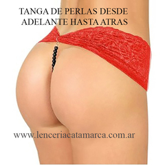 ROMANETT TANGA DE ENCAJE CON PERLAS ROJO NEGRO 604RN