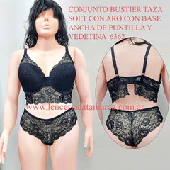 LODY CONJUNTO BUSTIER TAZA SOFT CON ARO CON BASE ANCHA DE PUNTILLA Y VEDETINA NEGRO 6362N