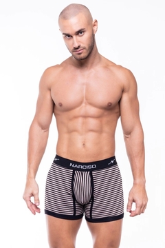 NARCISO BOXER KLEIN RAYADO DE ALGODON TOSTADO - comprar online