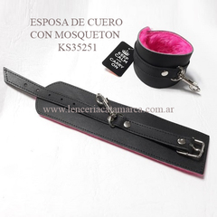 SADO ESPOSA DE CUERO CON PELUCHE Y MOSQUETON ANCHO 6.5 CM FUCSIA KS 35251F