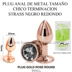 ST PLUG ANAL CHICO DE METAL DORADO GOLD ROSE ROUND M001-2 S BLACK