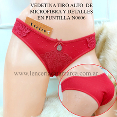 YVETTE VEDETINA TIRO ALTO JORDANA DE MICROFIBRA CON DETALLES DE PUNTILLA ROJO N0606R T2