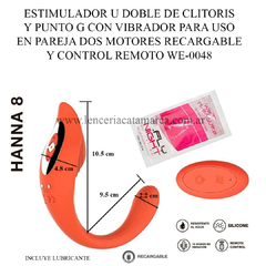 ST DOBLE ESTIMULADOR U CON VIBRADOR RECARGABLE 2 MOTOR HANNA 8 CON CONTROL REMOTO ST-WE-0048