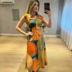 VESTIDO ESTAMPADO COM FIVELAS DOURADAS