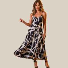 VESTIDO MIDI ESTAMPADO P&B - Jennyfer Modas