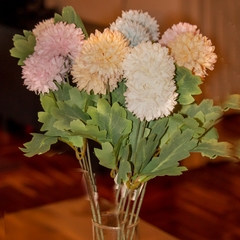 Vara Flor Artificial de Crisantemos 57cm Celeste