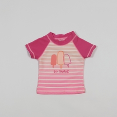 TALLE 6/9 MESES - REMERA M/CORTA P/AGUA DEGRADE ROSA RAYAS BLANCAS HELADOS - OSHKOSH