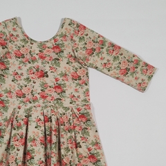 TALLE 8 AÑOS - VESTIDO ALGODON ELASTIZADO M/3/4 BEIGE FLORES - AKIABARA - comprar online