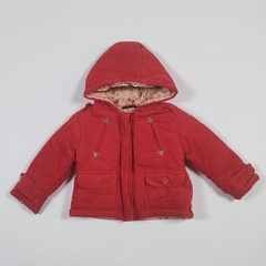 TALLE 12 MESES - CAMPERA ABRIGO CORDEROY ROJA FORRADA ALGODON FLORCITAS - AKIABARA