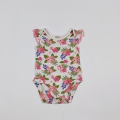 TALLE 3/6 MESES - BODY S/MANGA BLANCO FLORES ROSA LILA - BUNDLES