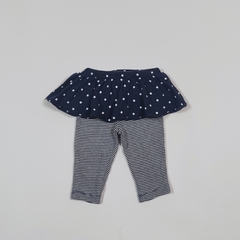 TALLE 3 MESES - CALZA RAYADA AZUL BLANCA VOLADO AZUL LUNARES - CARTERS