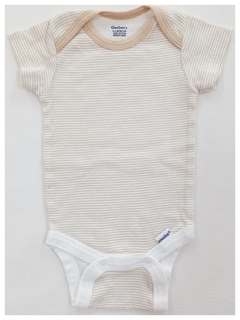 TALLE 0/3 MESES - BODY ALGODÓN M/CORTA RAYADO BLANCO BEIGE - GERBER