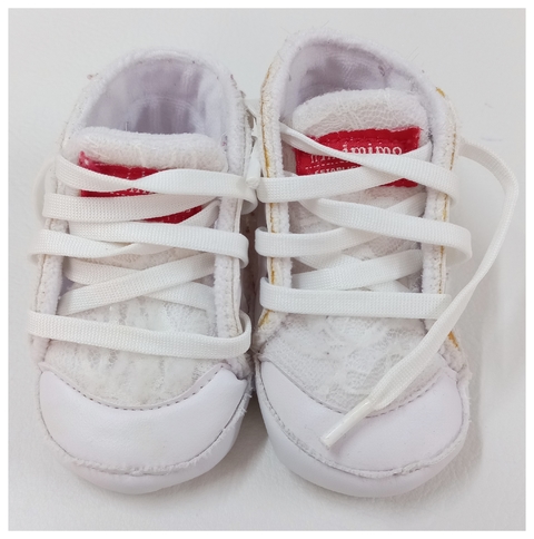 TALLE 19 12 CM DE SUELA ZAPATILLAS BOTITAS NO CAMINANTES BLANCA ENCAJE MIMO