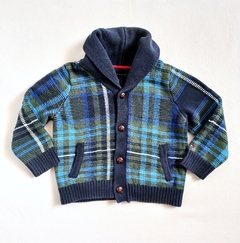 TALLE 18 MESES - CAMPERA TEJIDA HILO GRUESO CUADROS VERDE AZUL - TOMMY HILFIGER