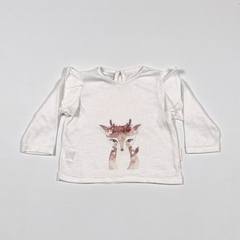 TALLE 9 MESES - REMERA M/LARGA BLANCA VOLADO HOMBRO BAMBI - ANAVANA