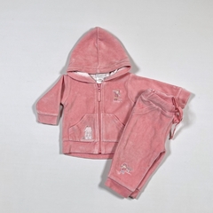 TALLE NB (0/3 MESES ) - CONJUNTO PANTALON Y CAMPERA PLUSH ROSA FORRADO EN ALGODON - BABYCOTTONS